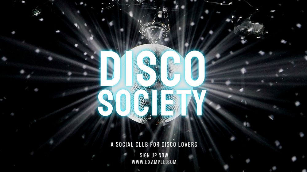 Disco society blog banner template, editable text