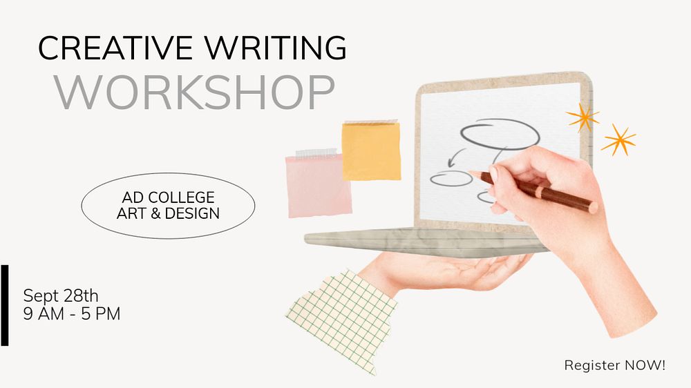 Creative writing workshop  blog banner template, editable text