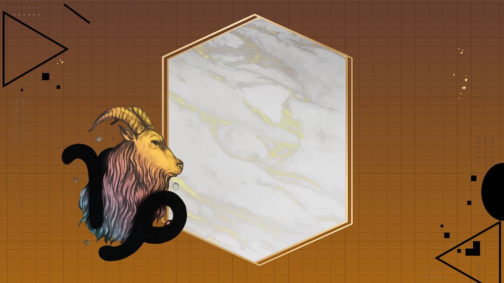 Capricorn goat zodiac HD wallpaper, editable  marble hexagon frame