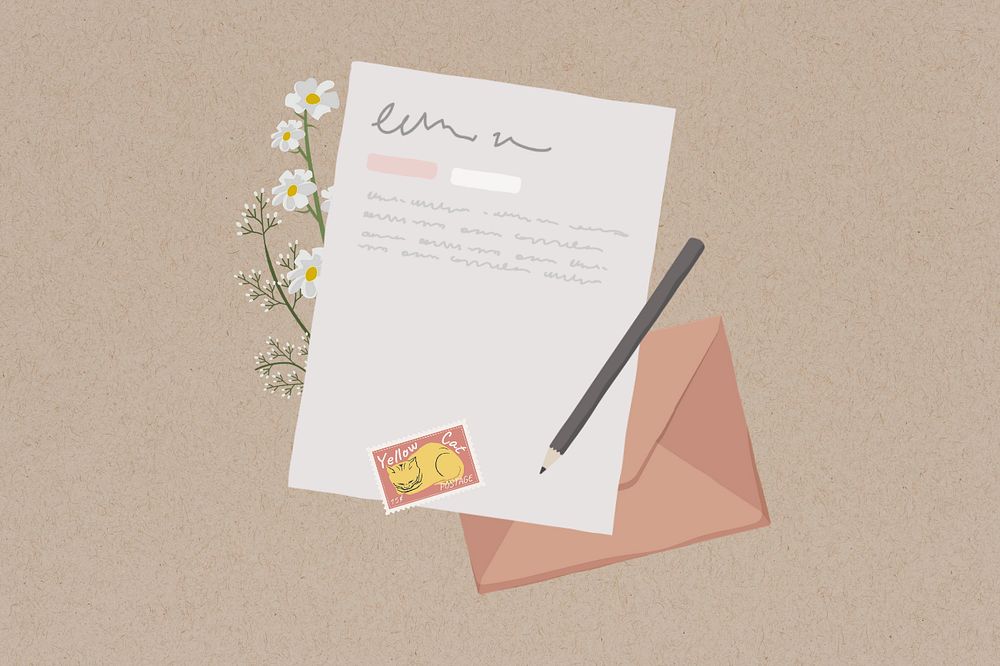 Aesthetic handwritten letter, editable stationery illustration design