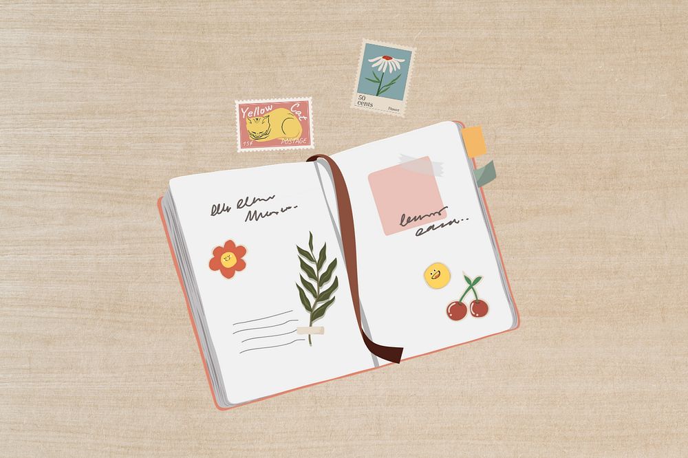 Editable personal journal, feminine stationery illustration design