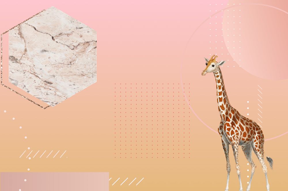 Abstract pastel geometric background, editable vintage giraffe border