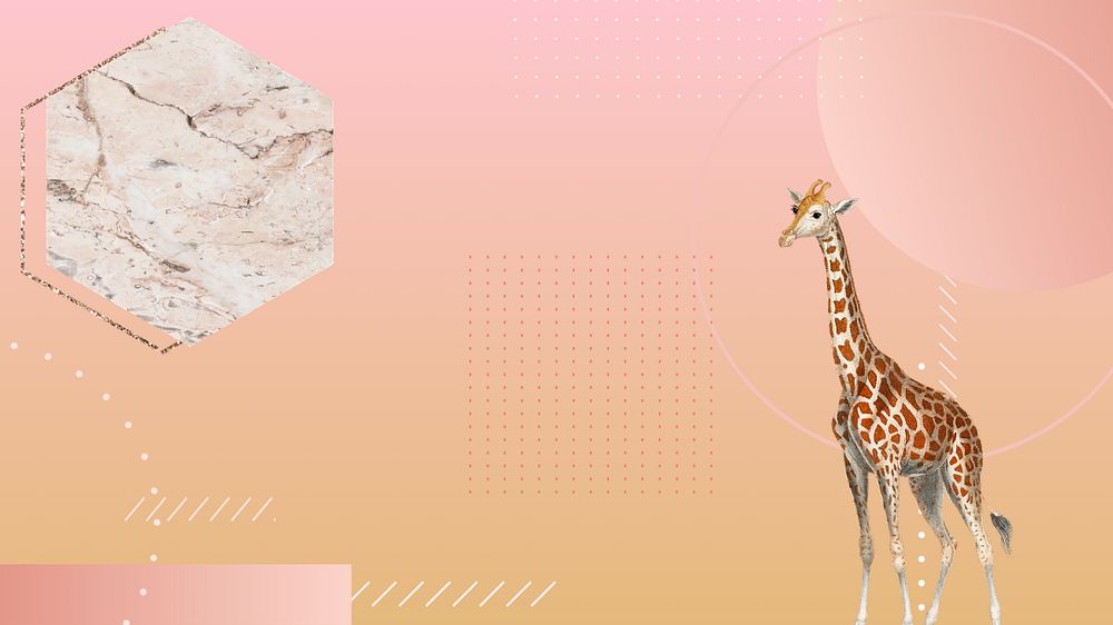 Abstract pastel geometric HD wallpaper, editable  vintage giraffe border