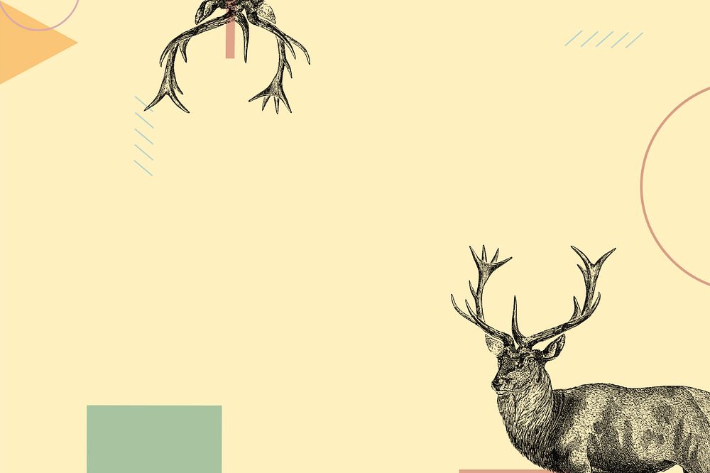 Yellow geometric background, editable stag deer border