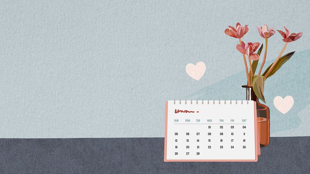 Table calendar desktop wallpaper, editable stationery illustration design