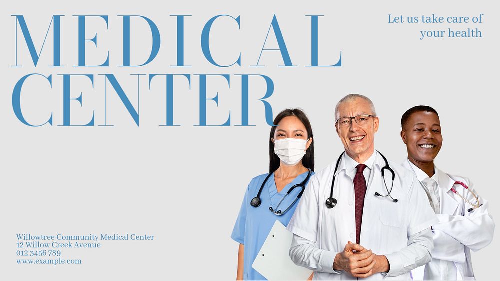 Medical center  blog banner template, editable text