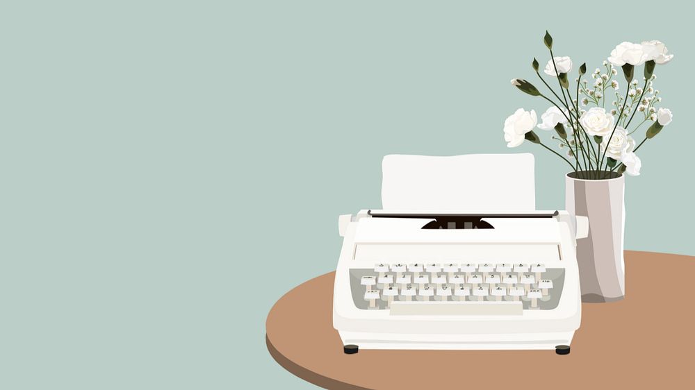 Aesthetic retro typewriter desktop wallpaper, editable vector illustration design