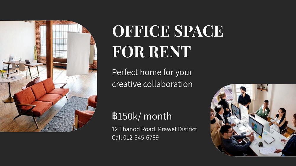 Office space rental  blog banner template, editable text