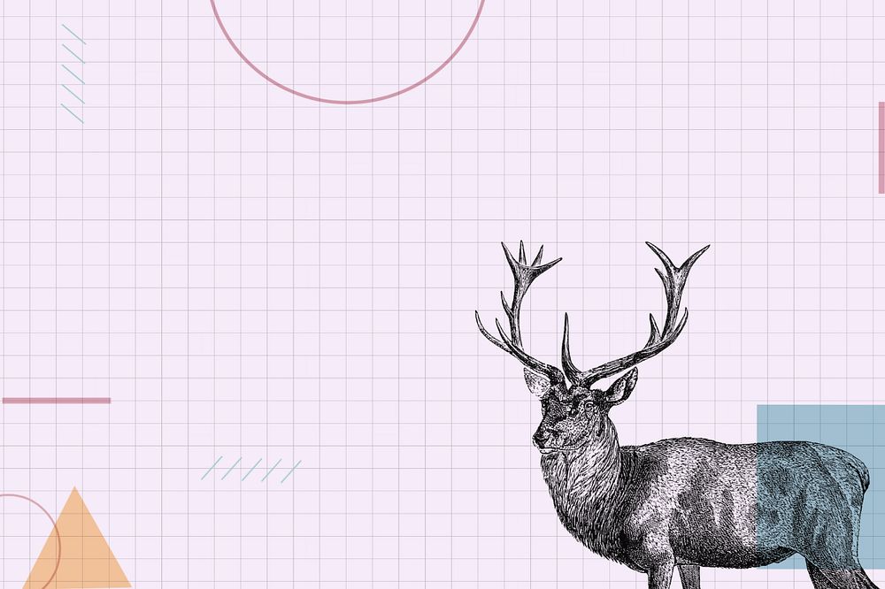 Purple grid background, editable stag deer illustration