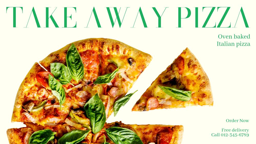 Takeaway pizza  blog banner template, editable text