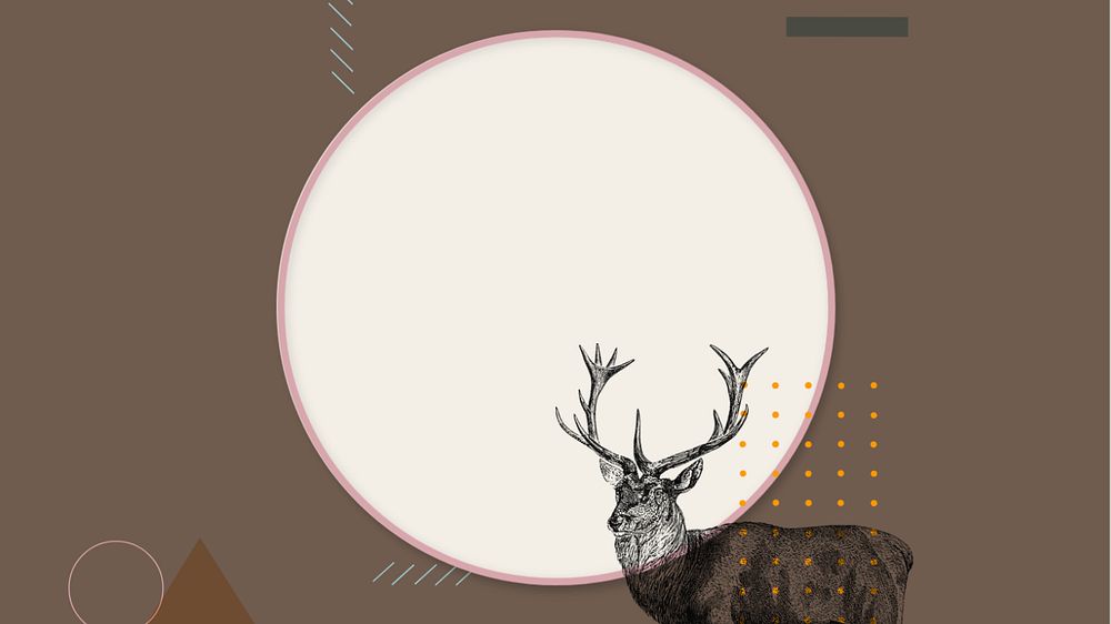 Brown circle frame HD wallpaper, editable  vintage stag deer illustration