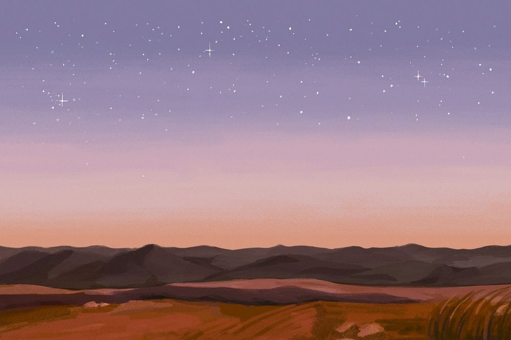 Editable desert night landscape, painting illustration background