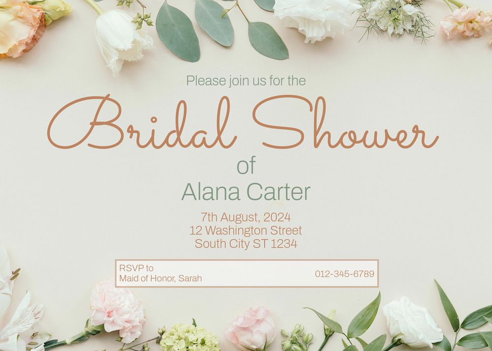 Bridal shower template, editable design