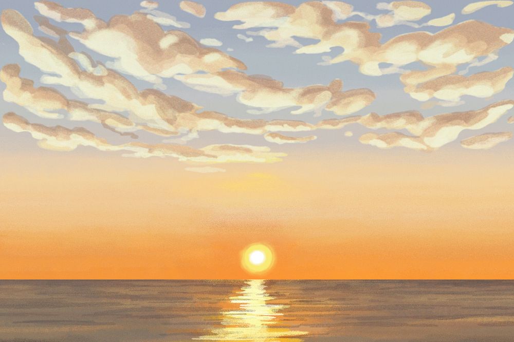 Editable sunset sea, painting illustration background