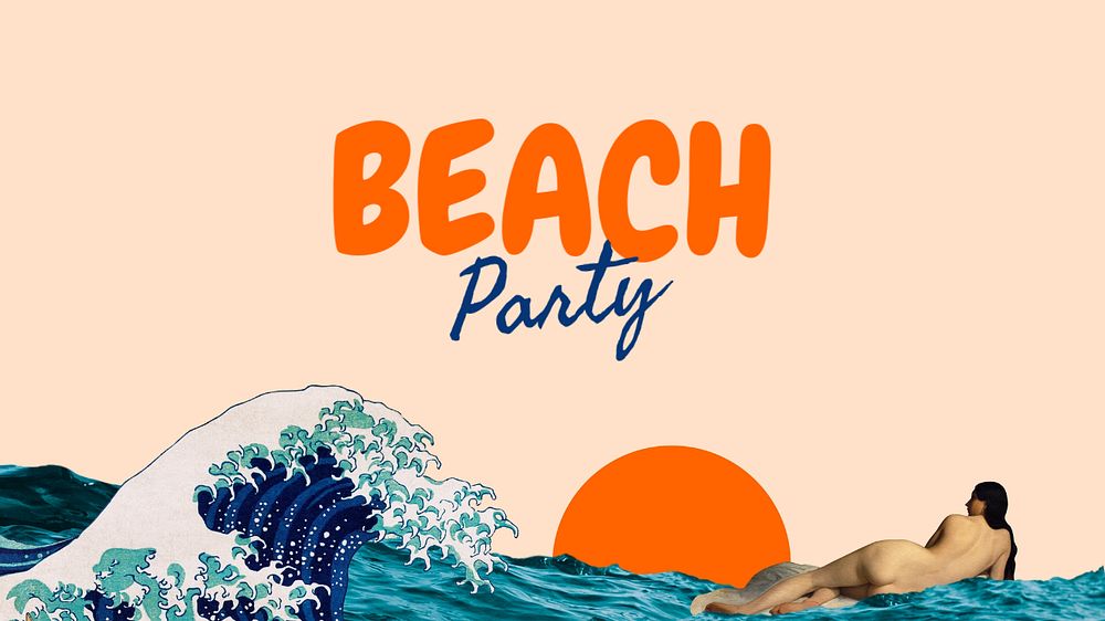 Beach party blog banner template, editable text