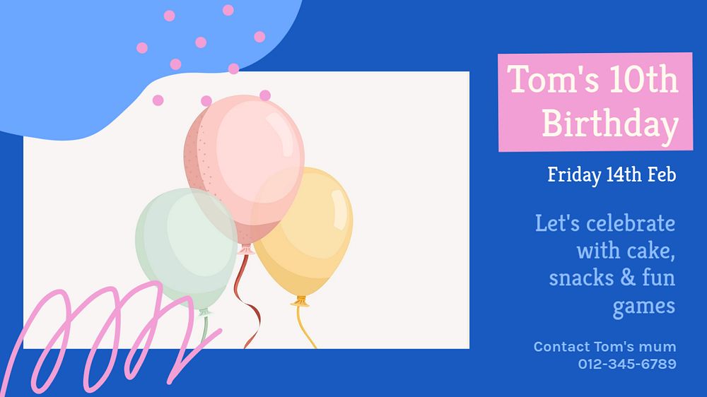 Kids birthday  blog banner template, editable text