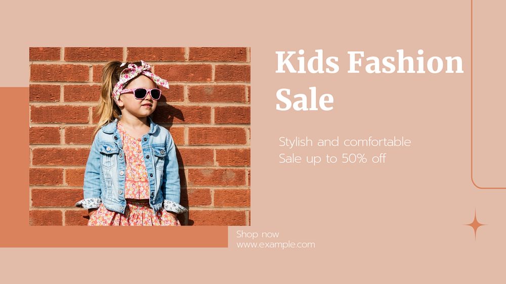 Kids fashion sale blog banner template, editable text