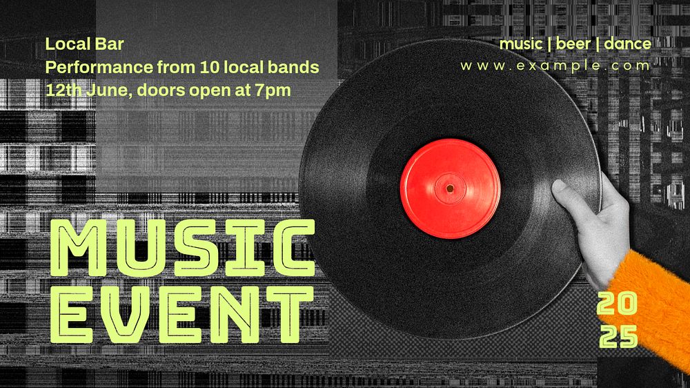 Music event  blog banner template, editable text