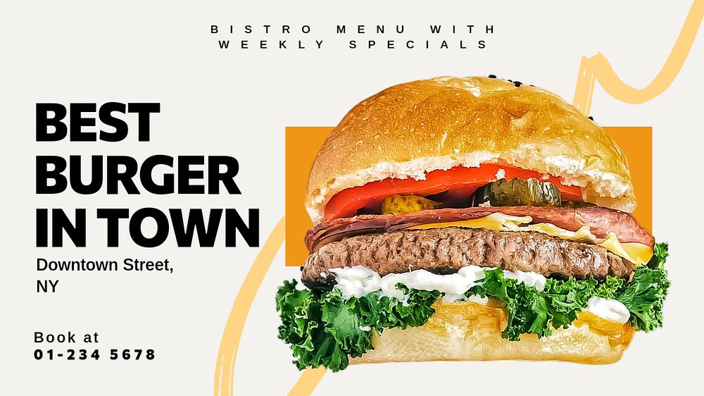 Burger shop blog banner template, editable text