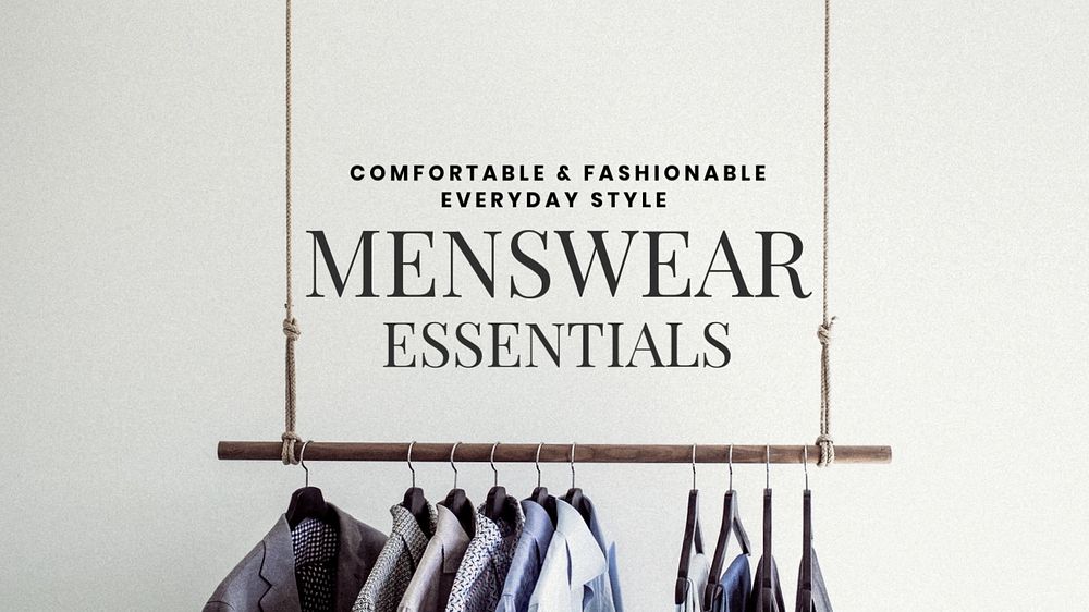 Men's wear essentials blog banner template, editable text