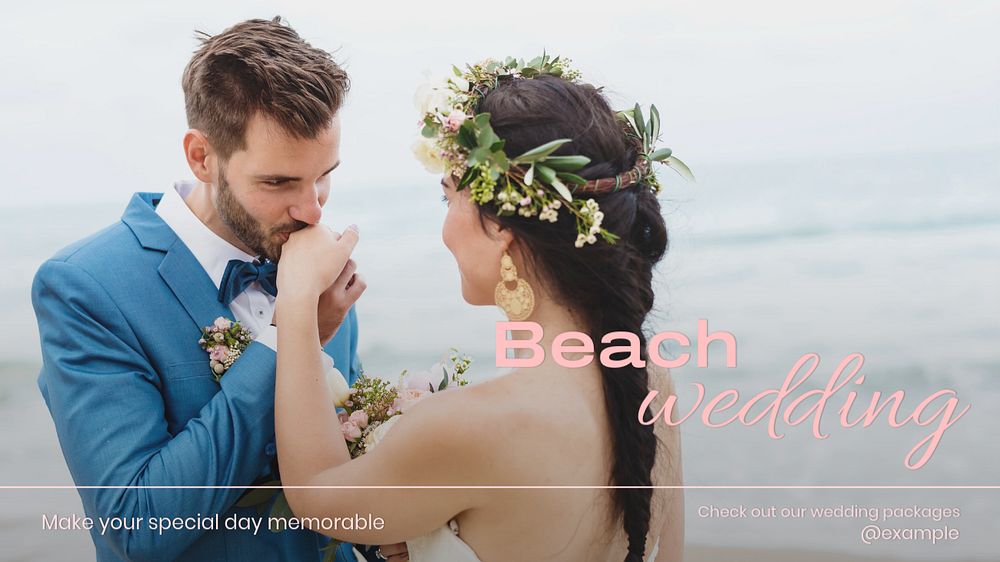 Beach wedding blog banner template, editable text