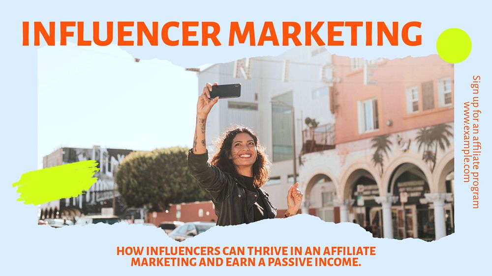 Influencer marketing  blog banner template, editable text