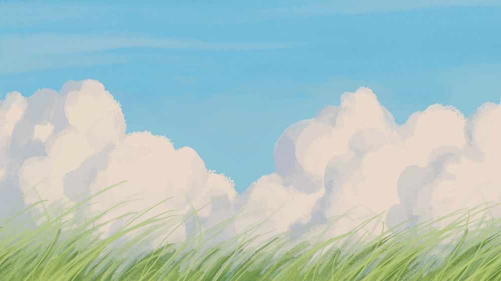 Editable blue sky grass desktop wallpaper