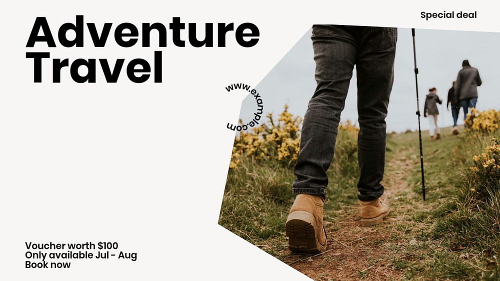 Adventure travel blog banner template, editable text