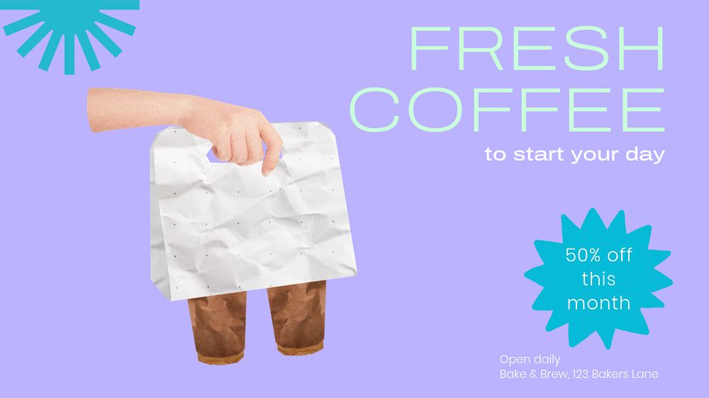 Fresh coffee  blog banner template, editable text