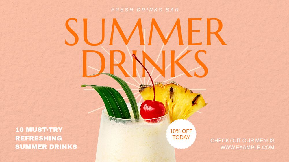 Summer drinks  blog banner template, editable text