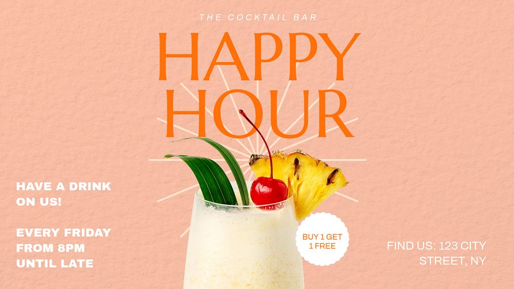 Happy hour  blog banner template, editable text