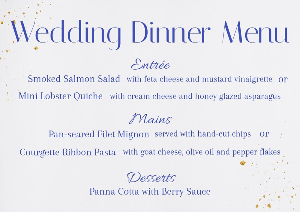 Wedding dinner menu template, editable design