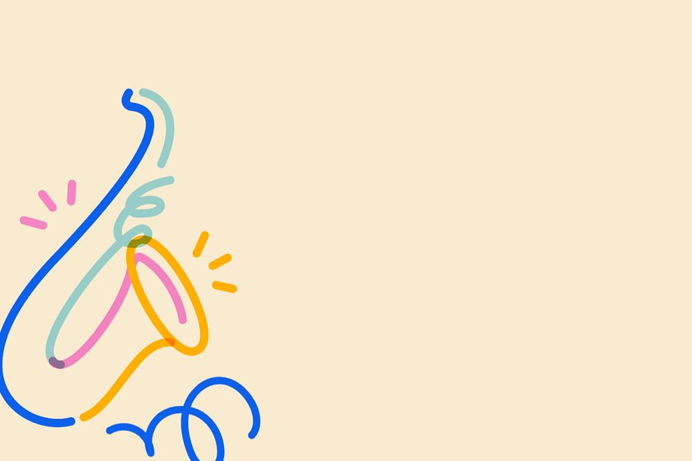 Saxophones border doodle, yellow background, editable design