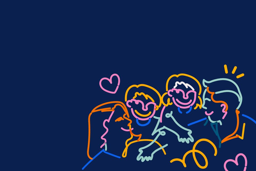 Loving family doodle, blue background, editable design