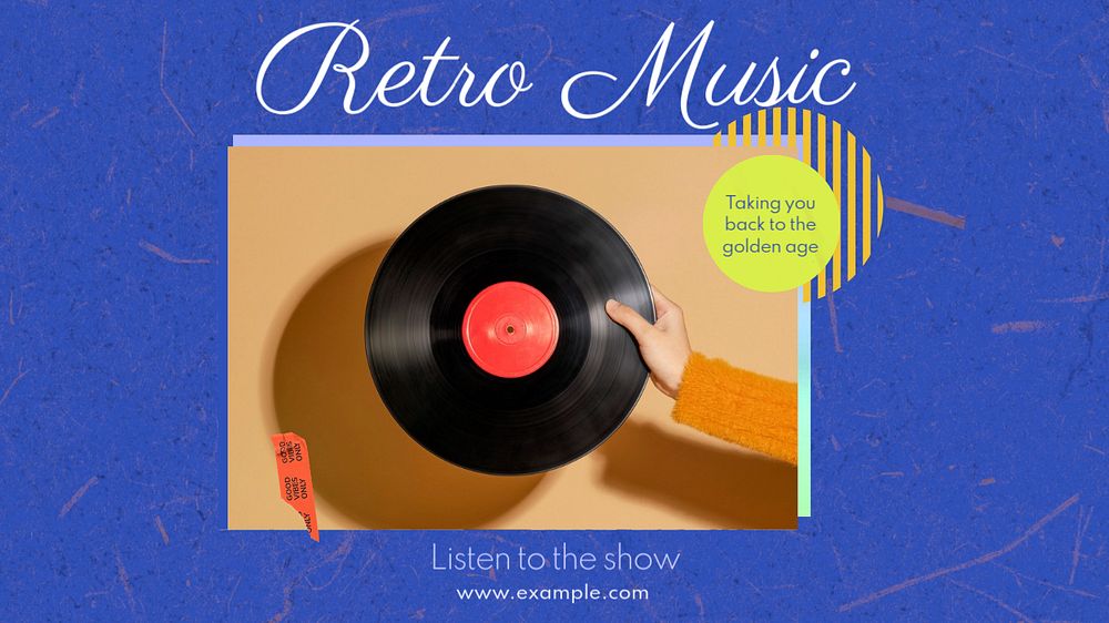 Retro music  blog banner template, editable text