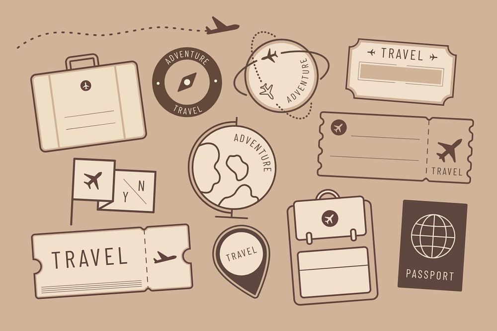 Brown travel illustrations set editable design