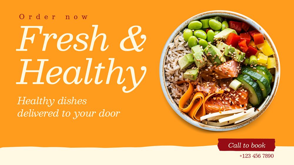 Fresh & healthy food blog banner template, editable text