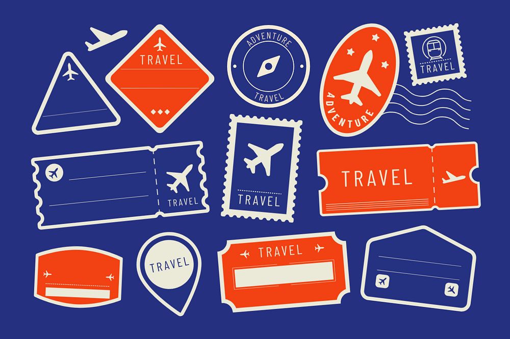 Colorful travel icons set editable design