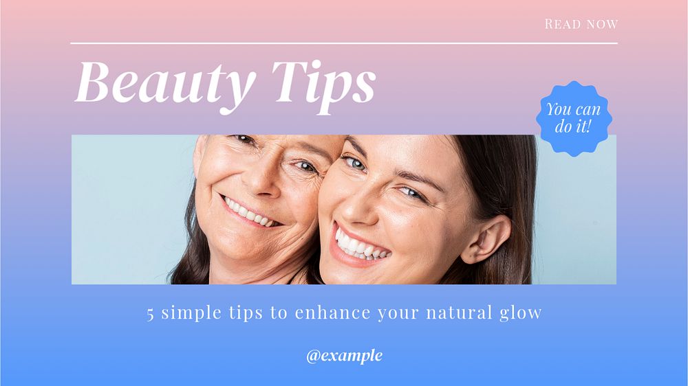 Beauty tips  blog banner template, editable text