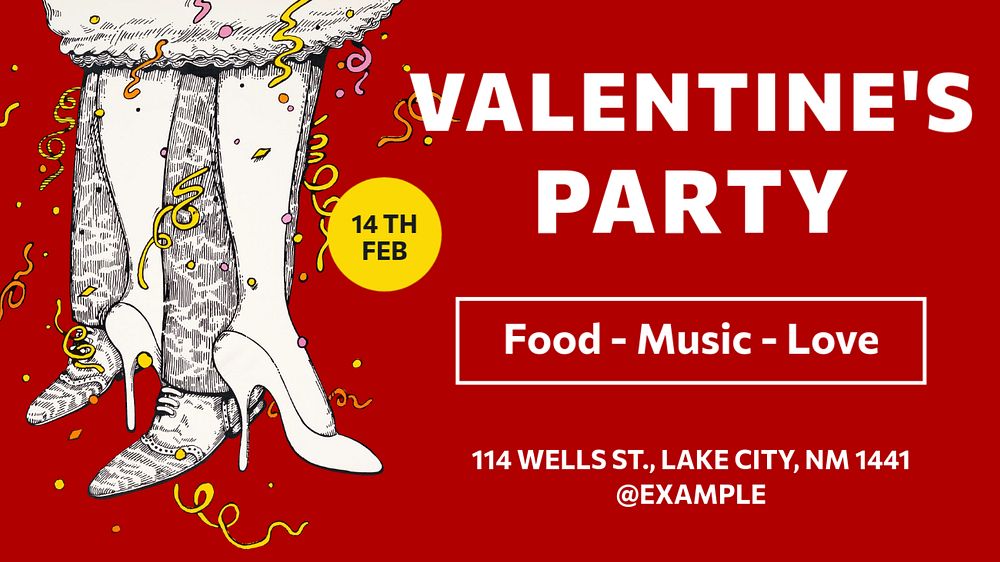 Valentine's party blog banner template, editable text