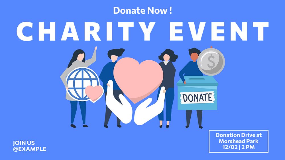 Charity event blog banner template, editable text