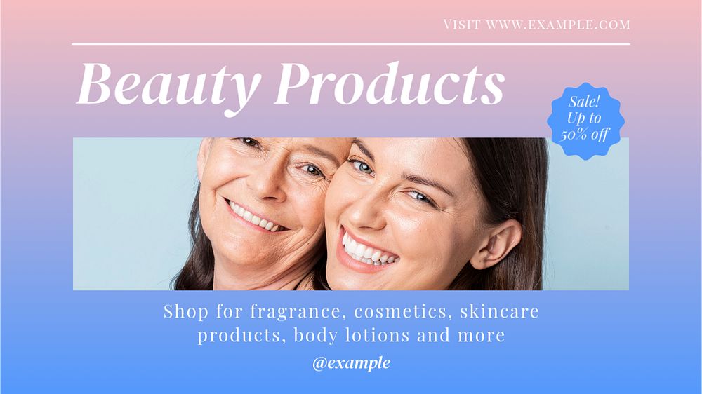 Beauty products  blog banner template, editable text