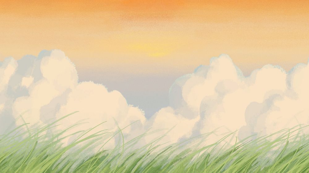 Editable sunset cloud grass desktop wallpaper