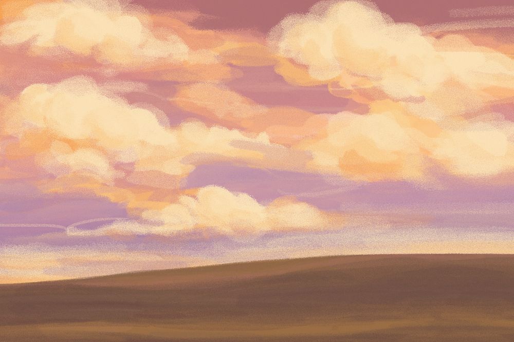 Editable cloud sunset field, painting illustration background