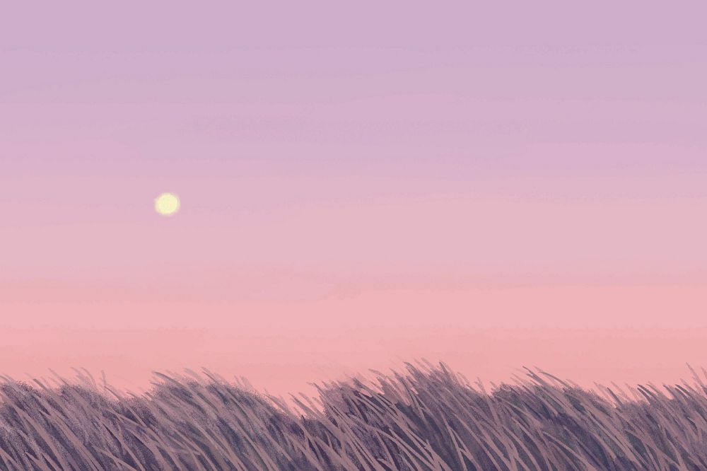 Editable purple sky grass, painting illustration background