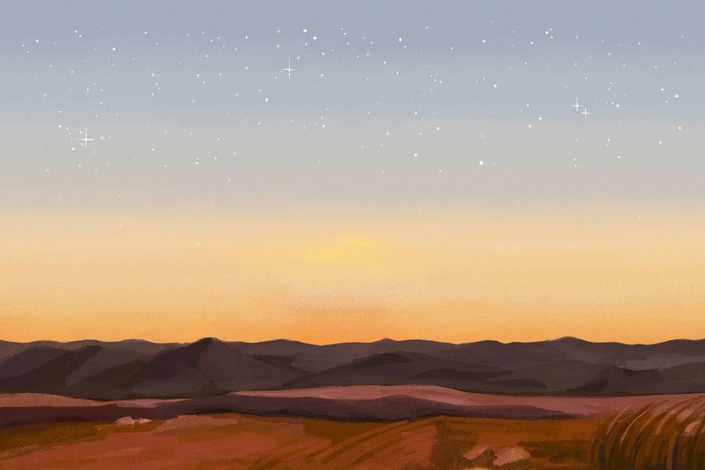 Editable sunset desert landscape background, painting illustration