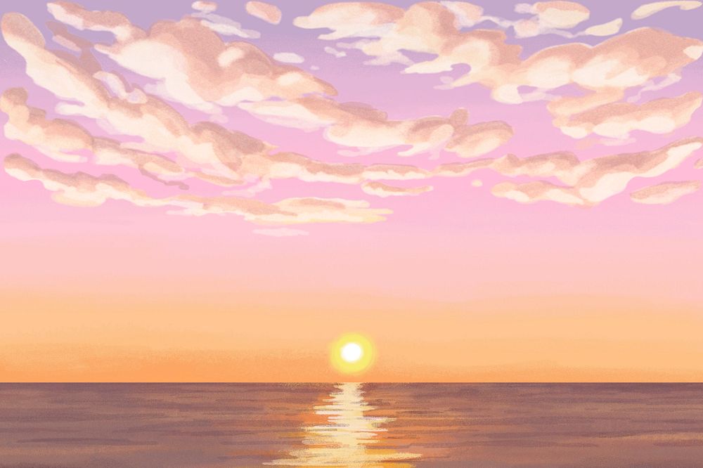 Editable sunset sea background, painting illustration