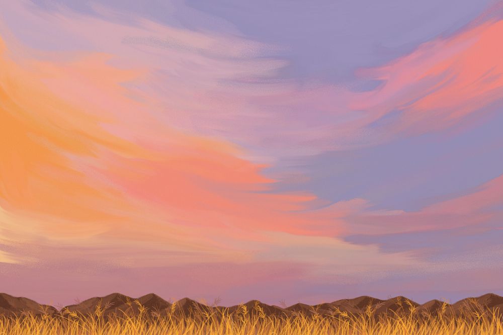 Editable sunset field, painting illustration background