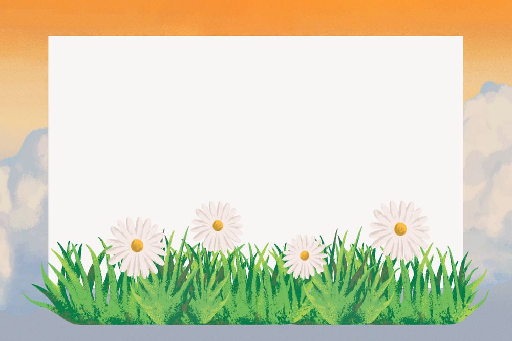 Editable daisy sky frame, painting illustration background