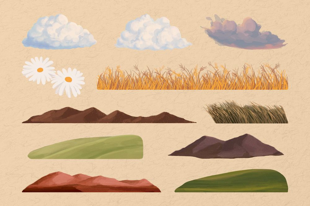 Editable nature set illustration, painting illustration